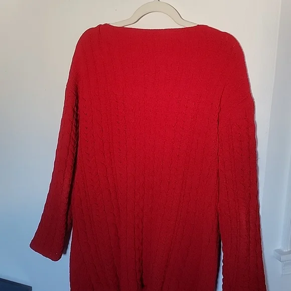 J. JILL red cable knit sweater size large - Picture 5 of 6